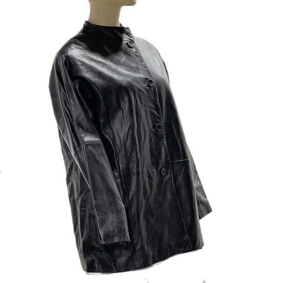 STONE MOUNTAIN Womens Black Leather Button-Up Jacket Size M - Picture 3 of 16